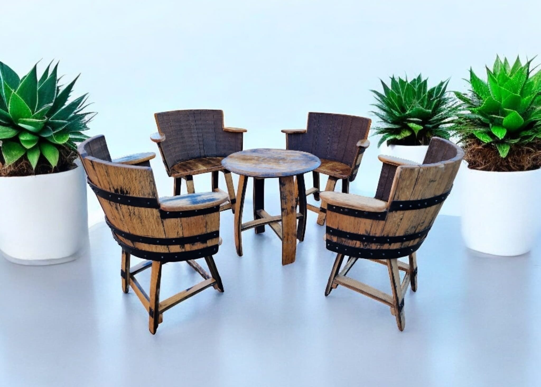 Whiskey Barrel Armchair Set – Handcrafted Rustic Furniture