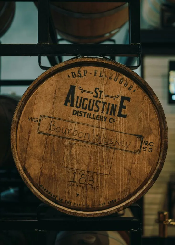 Close-up of a whisky barrel cask end from a distillery