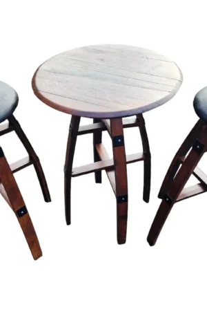Upholstered Whiskey Barrel Bar Set (Leather Seat)