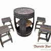 Rustic Dark Oak Whiskey Barrel Bar Set (Table + 4 Stools) - Image 2
