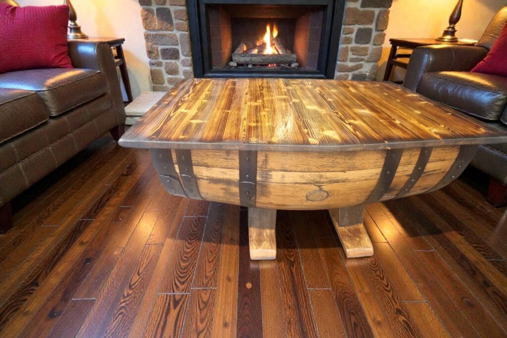 Rustic Whiskey Barrel Coffee Table – rustic whisky barrel furniture for a home bar or man cave