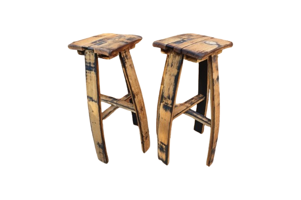 Oak Barrel Cabinet Set with 2 Matching Oak Bar Stools - Image 3
