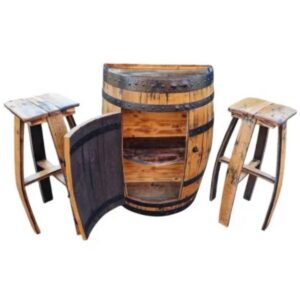 Half Barrel Cabinet & 2 Stools Set​