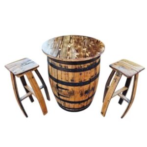 Barrel Cabinet Table & 2 Stools Set​