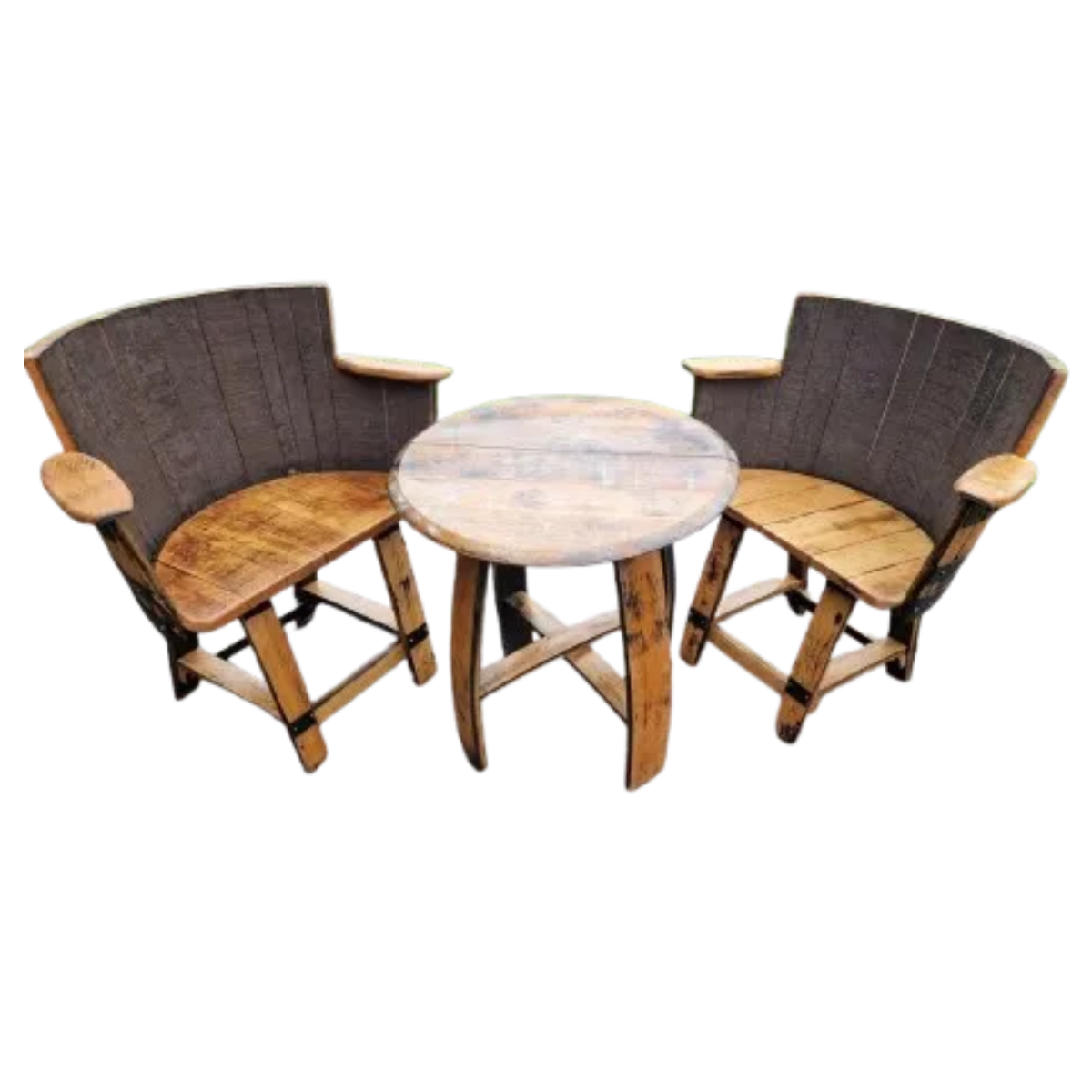 oak barrel armchair duo