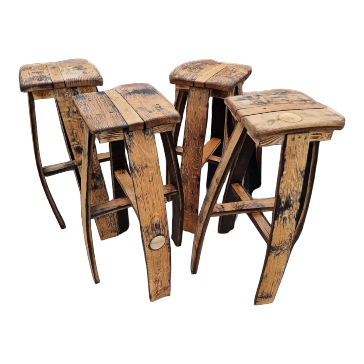 Rustic Oak Barrel Bar Set (Table + 4 Stools) - Image 3