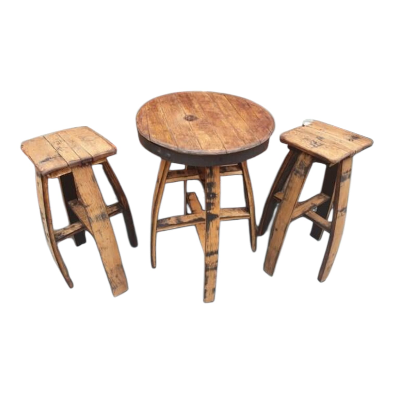 Rustic Oak Barrel Bar Set (Table + 4 Stools) - Image 4