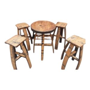 Rustic Oak Barrel Bar Set (Table + 4 Stools)