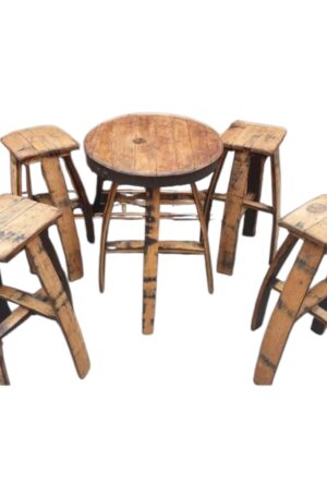Rustic Oak Barrel Bar Set (Table + 4 Stools)