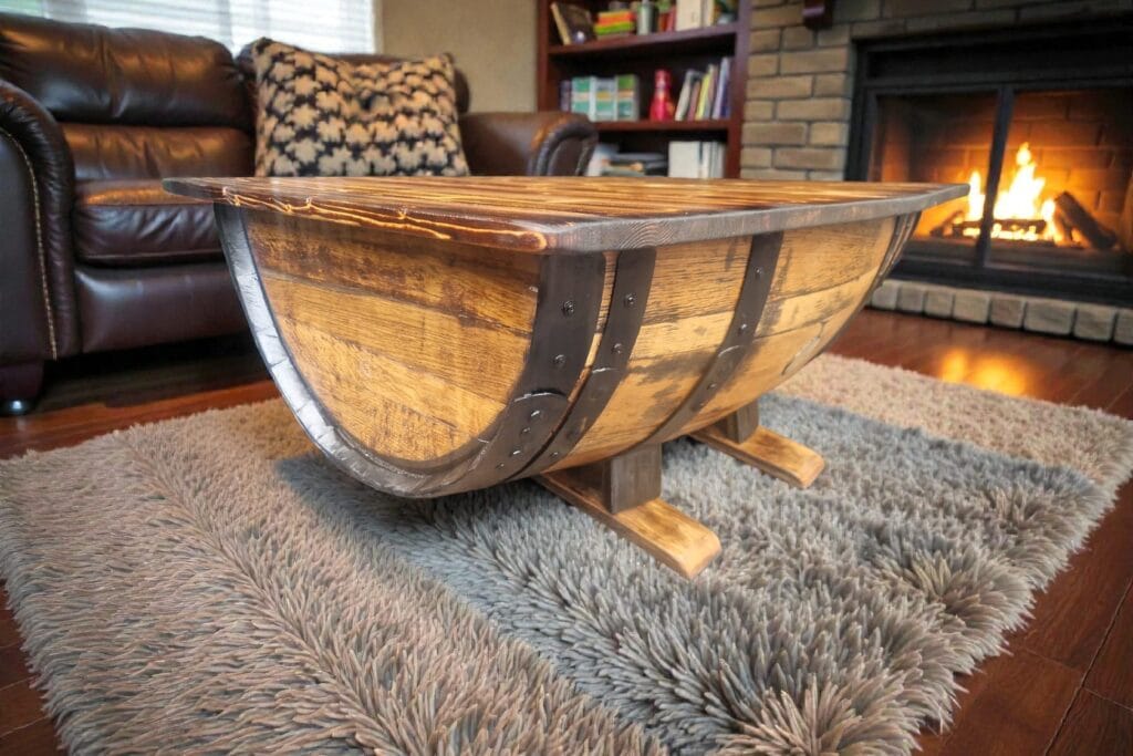 Rustic Whiskey Barrel Coffee Table – handmade from a real reclaimed oak whisky cask