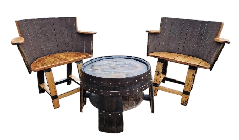 Rustic Whiskey Barrel Lounge Set (2 Chairs + Table) - Image 4