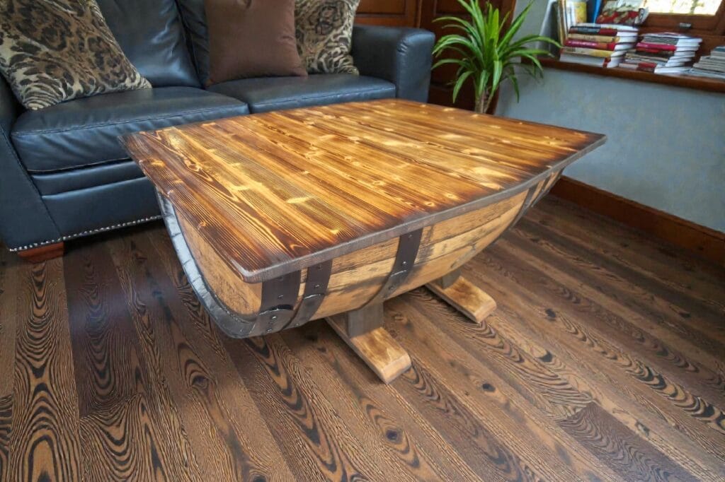 Rustic Whiskey Barrel Coffee Table – solid oak, made to order in our Southampton workshop