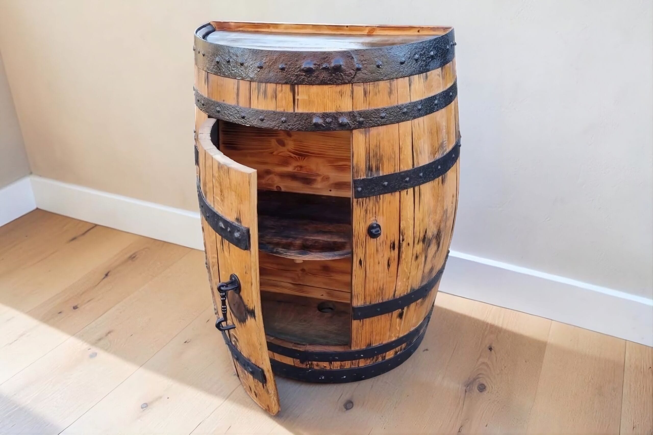 Half Whiskey Barrel Bar Cabinet