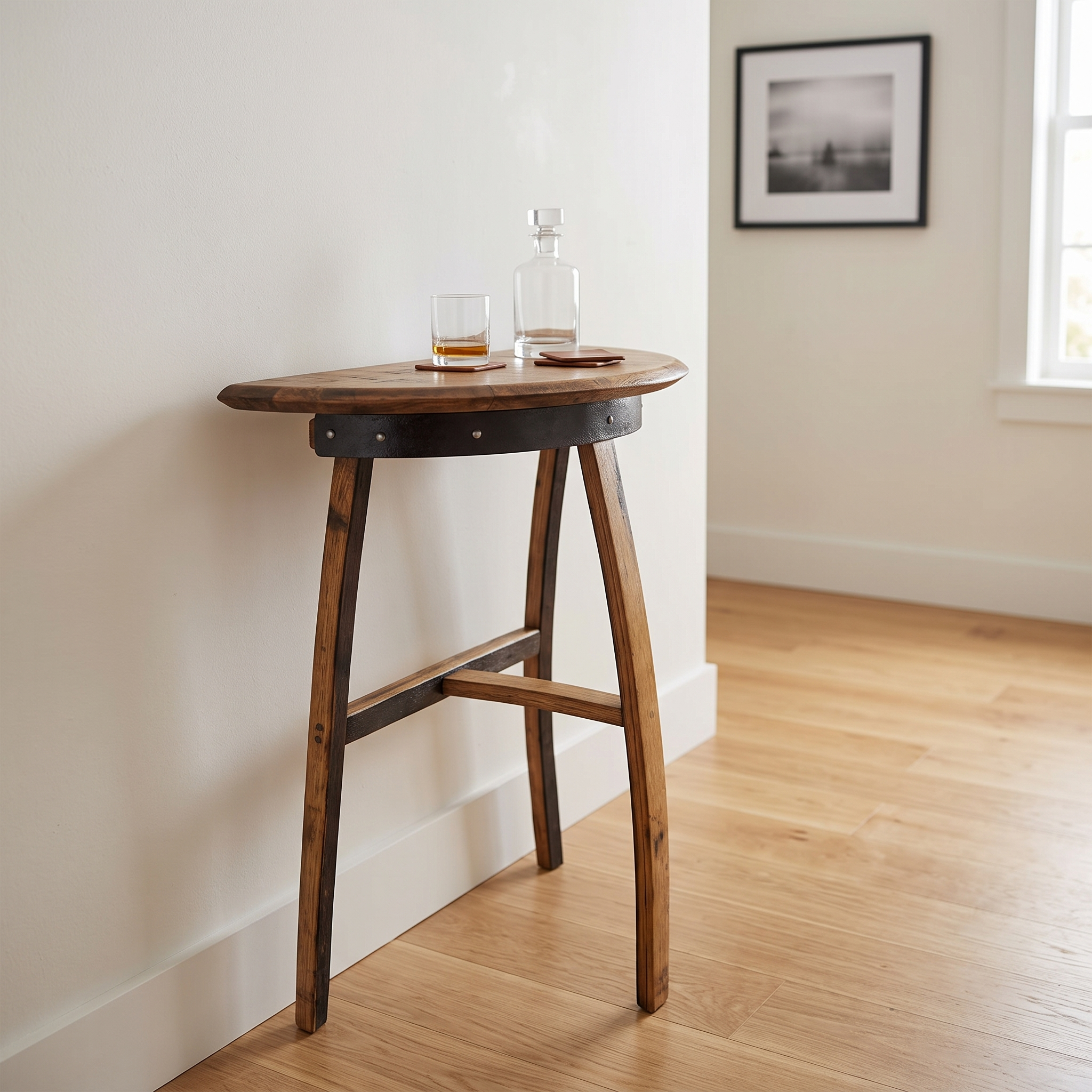 Whiskey Barrel Console Table – lifestyle setting