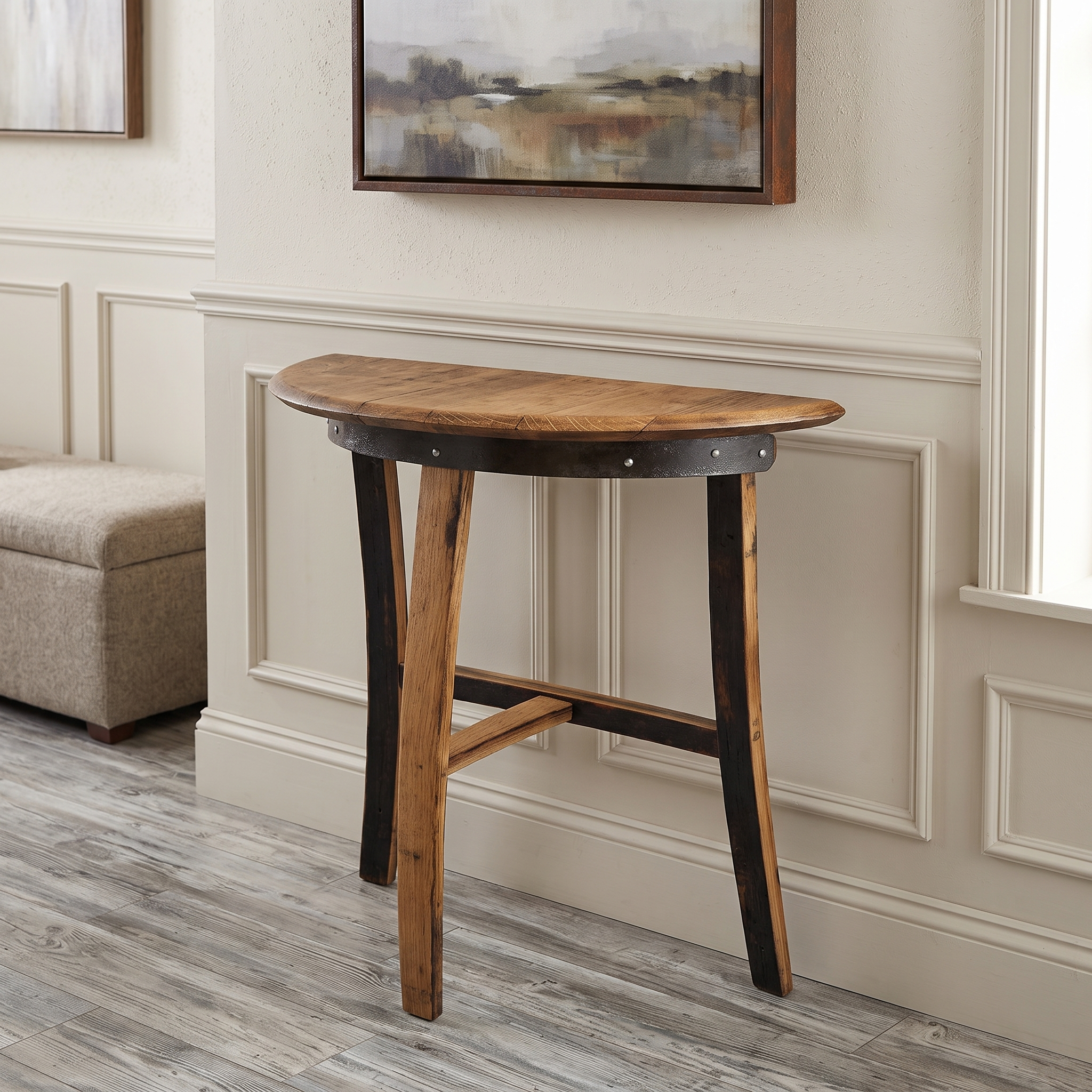 Whiskey Barrel Console Table – side view