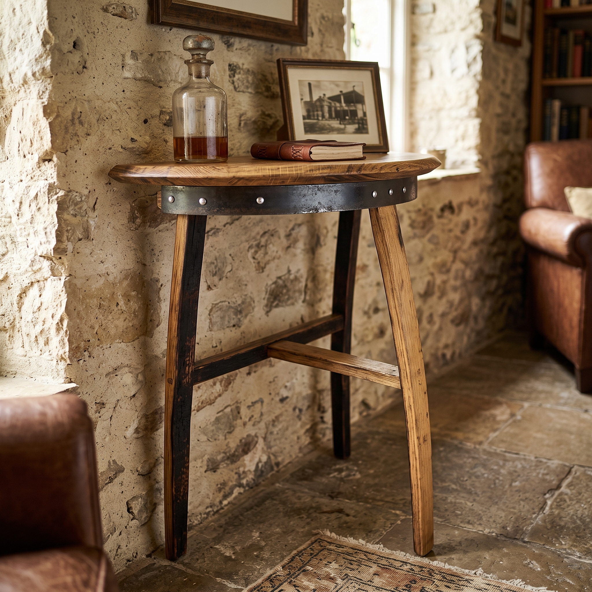 Whiskey Barrel Console Table – close-up product view