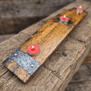 Whiskey Barrel Stave Candle Holder – lifestyle setting