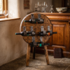 Circular Whiskey Barrel Wine Rack – 4‑Bottle Floor Stand