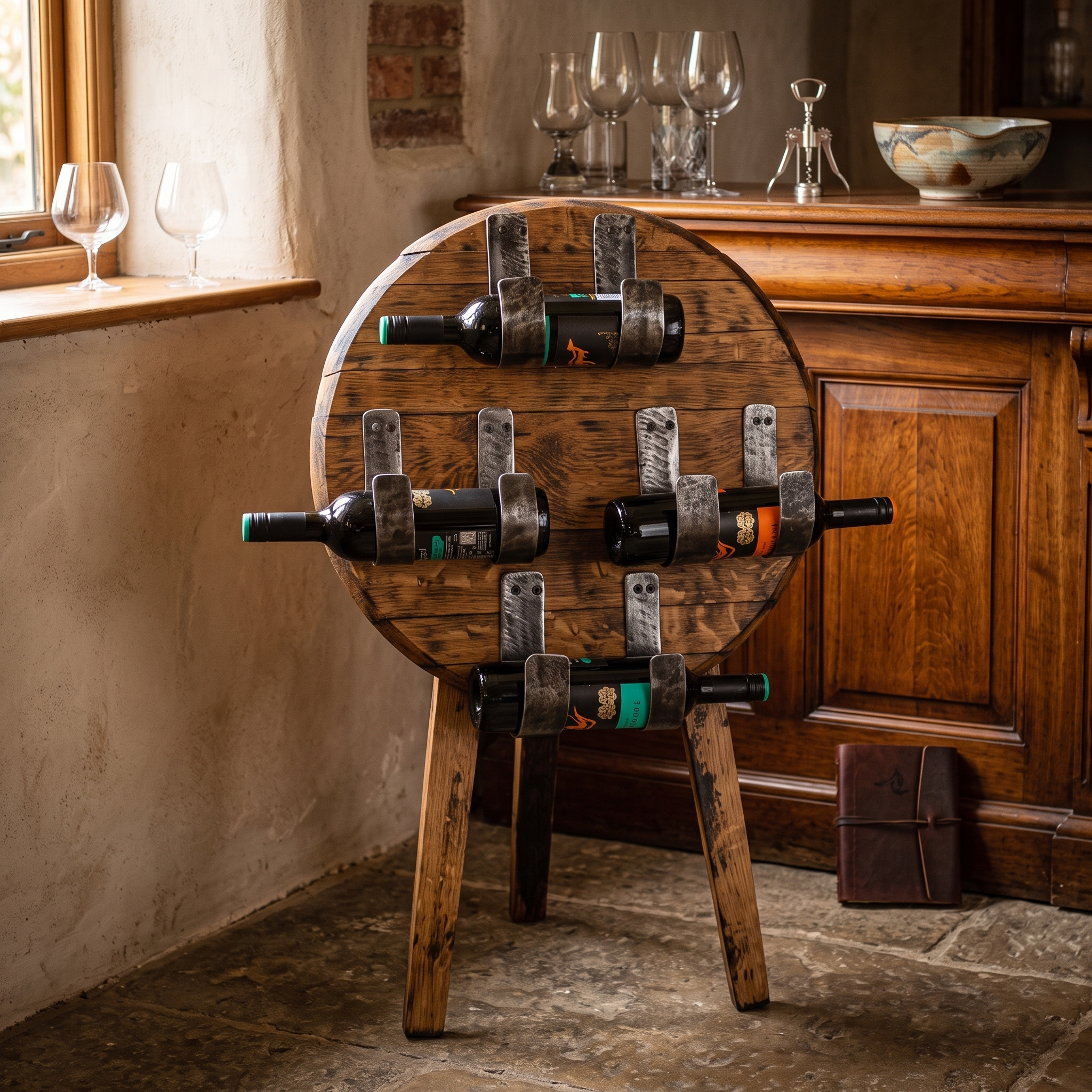Circular Whiskey Barrel Wine Rack – hero view