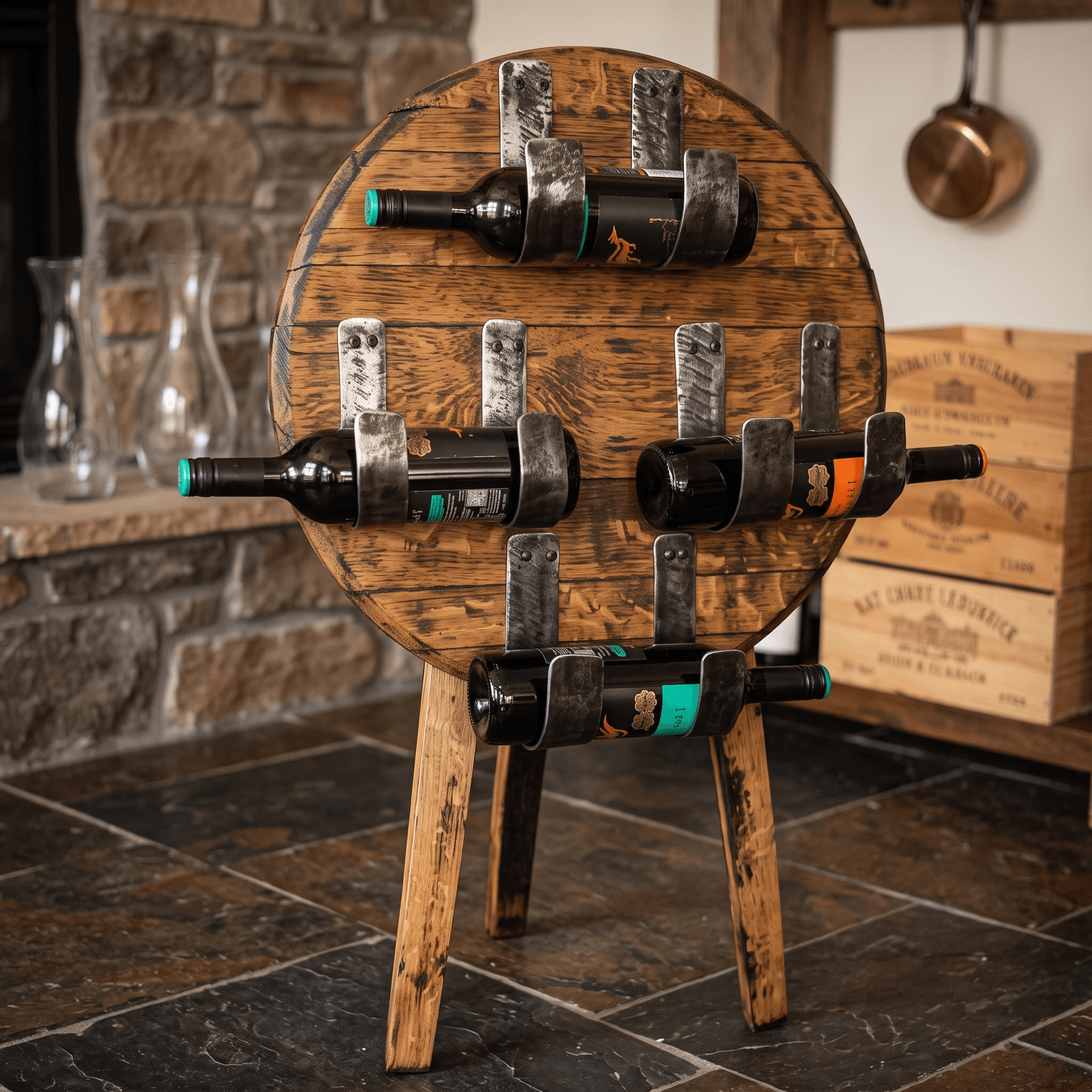Circular Whiskey Barrel Wine Rack – alternate full product view