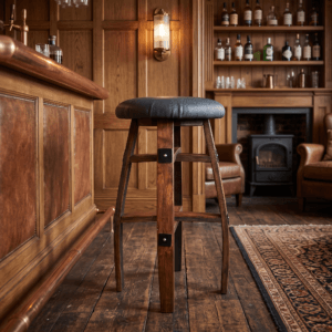 Whiskey Barrel Leather Bar Stool – hero view