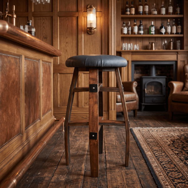 Whiskey Barrel Leather Bar Stool – hero view