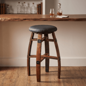Whiskey Barrel Leather Bar Stool – lifestyle setting