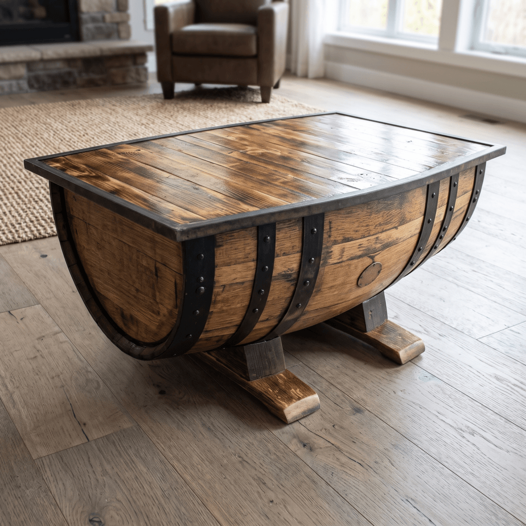 Rustic Whiskey Barrel Coffee Table – alternate full product view