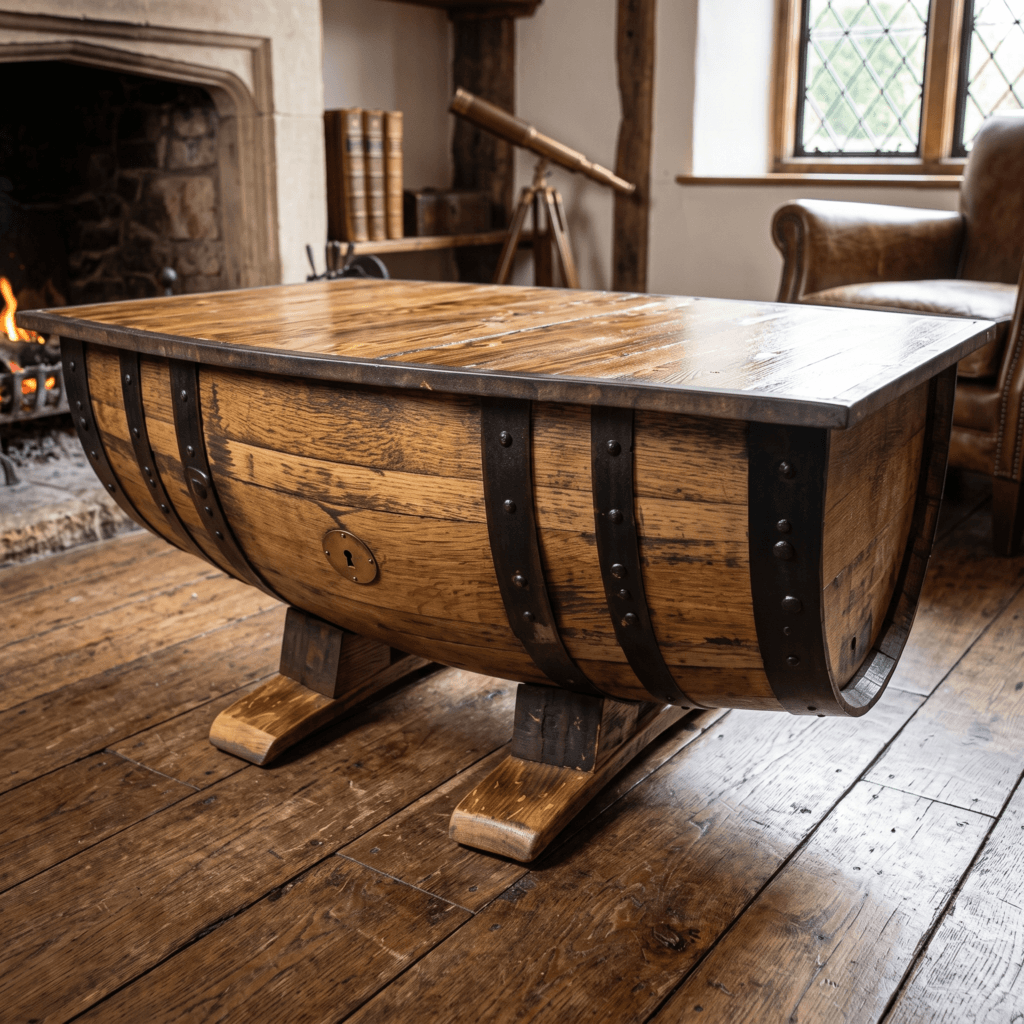 Rustic Whiskey Barrel Coffee Table – close-up product view