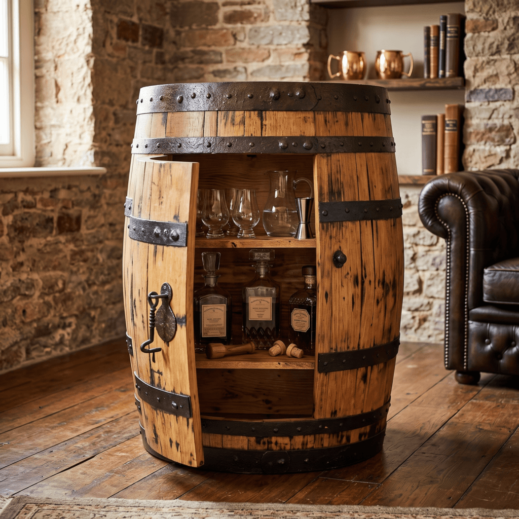 Half Whiskey Barrel Bar Cabinet – hero view