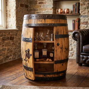 Half Whiskey Barrel Bar Cabinet – hero view