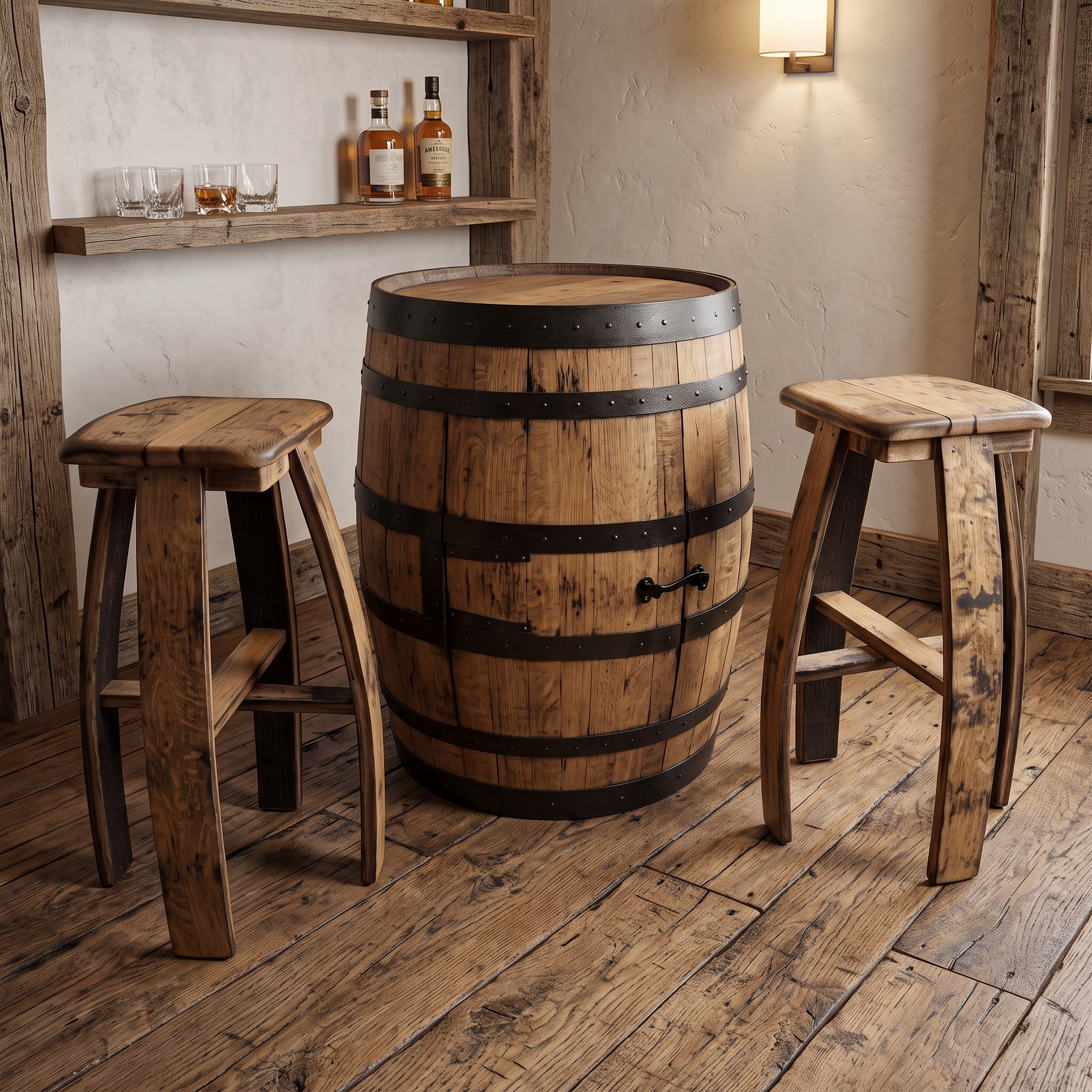 Oak Barrel Cabinet Set – alternate full product view
