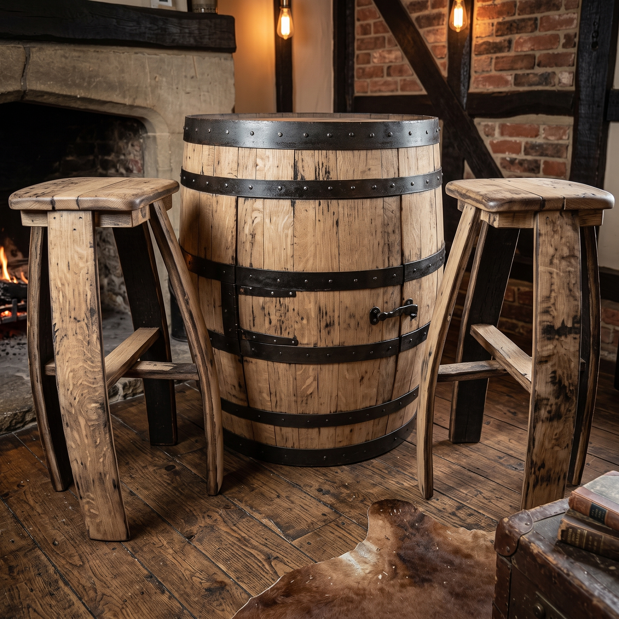 Oak Barrel Cabinet Set – close-up product view