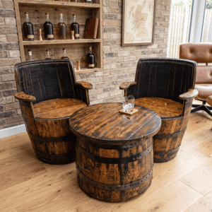 Oak Whiskey Barrel Armchair Set – lifestyle setting