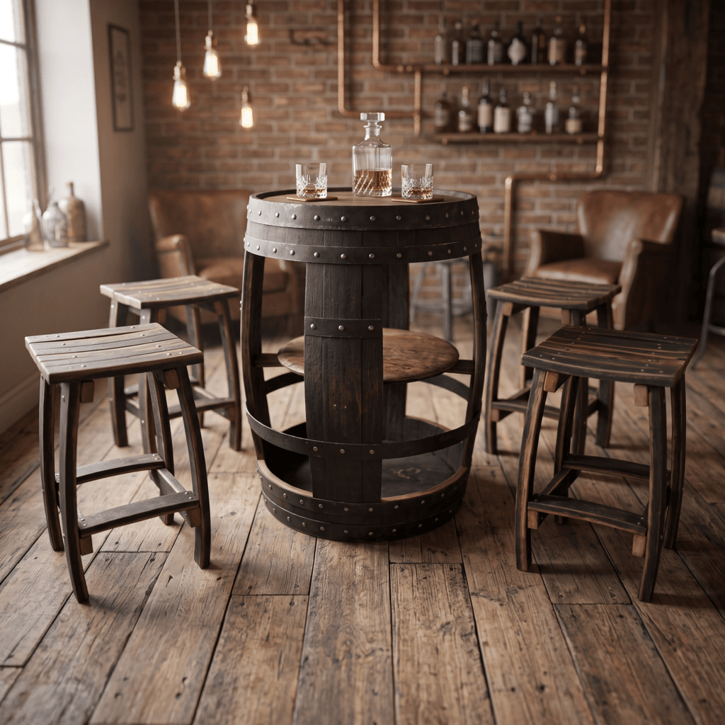 Rustic Dark Oak Whiskey Barrel Bar Set – hero view