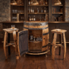 Half Barrel Cabinet & 2 Stools Set