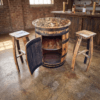 Whiskey Barrel Table Set with 2 Stools