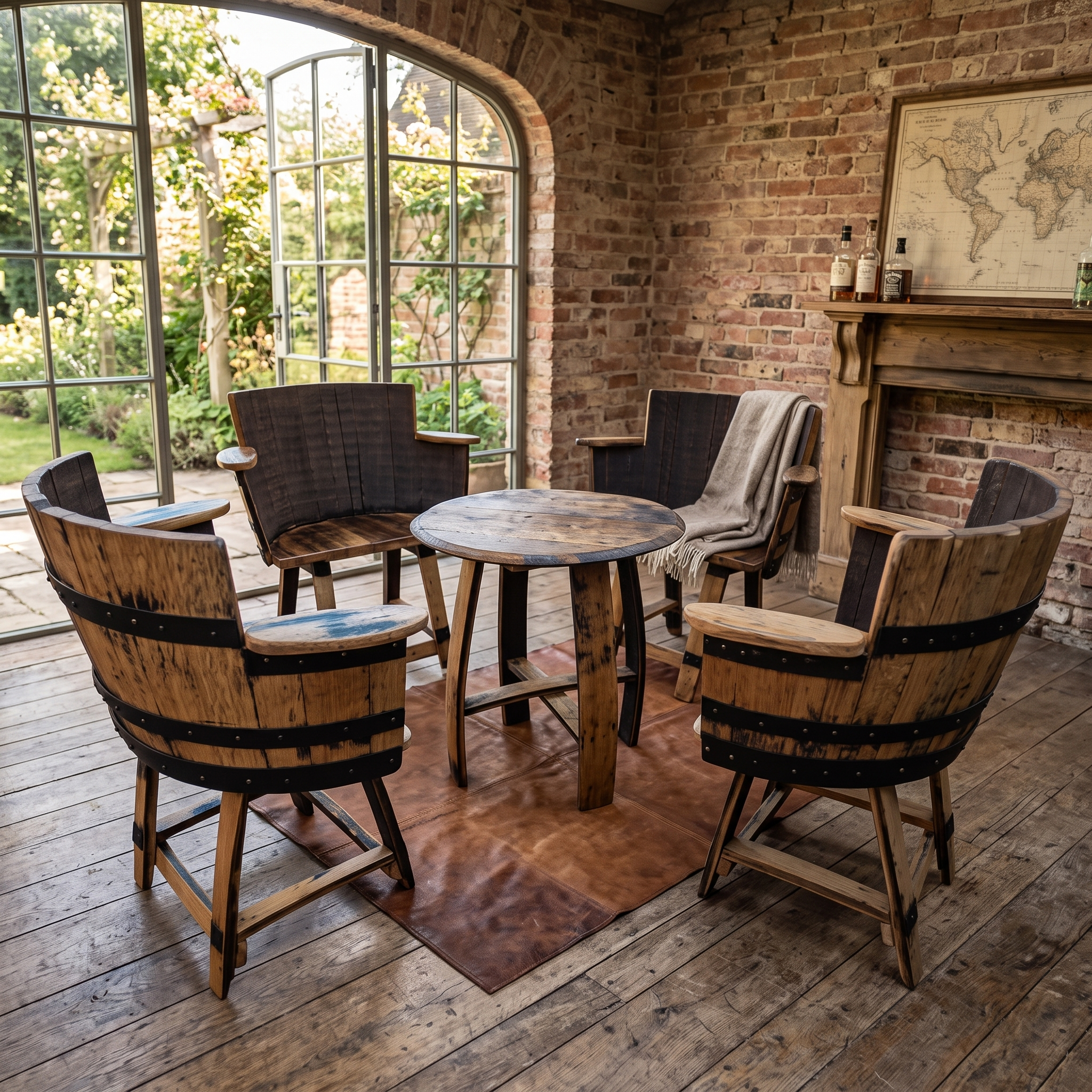 Whiskey Barrel Armchairs & Coffee Table – hero view