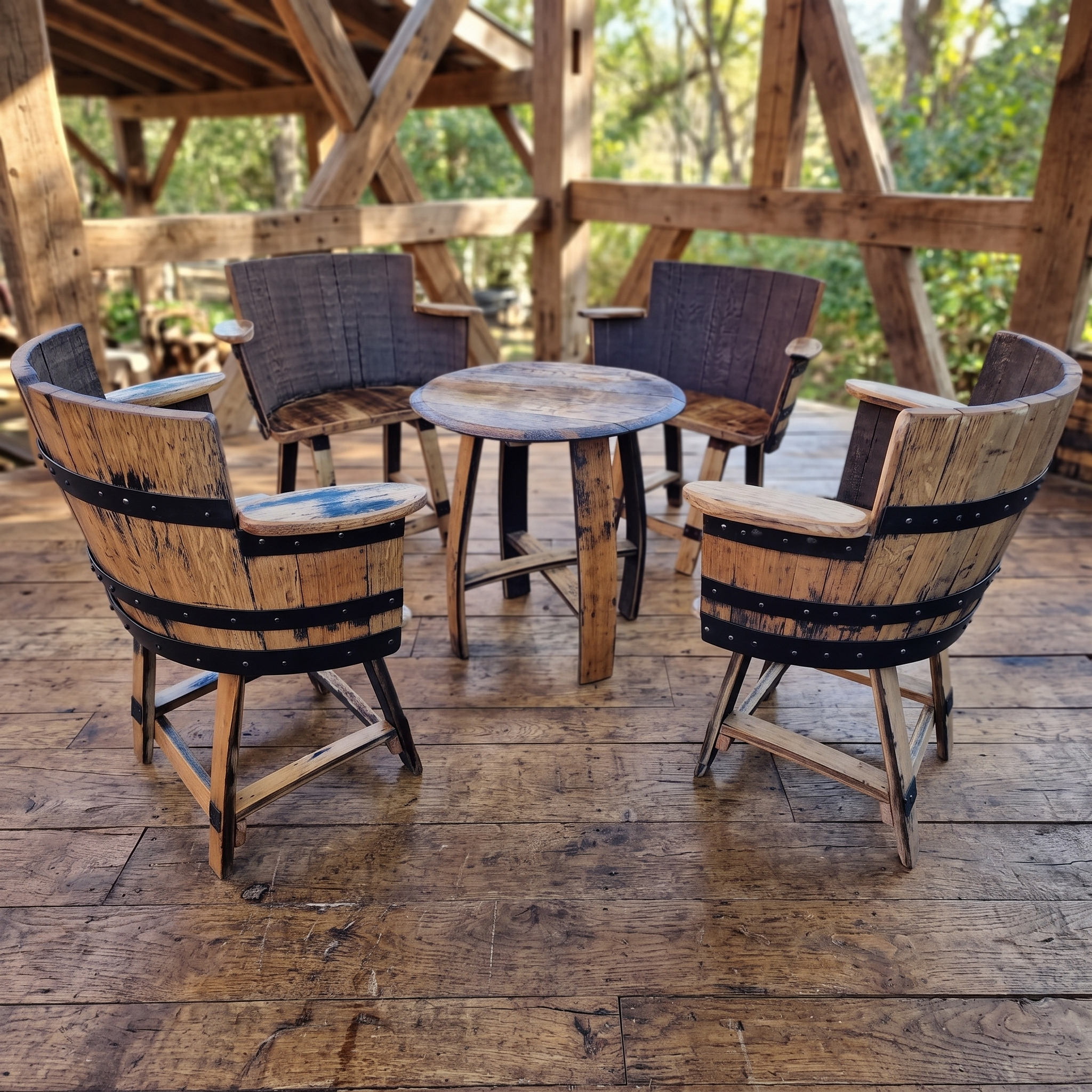 Whiskey Barrel Armchairs & Coffee Table – workmanship detail