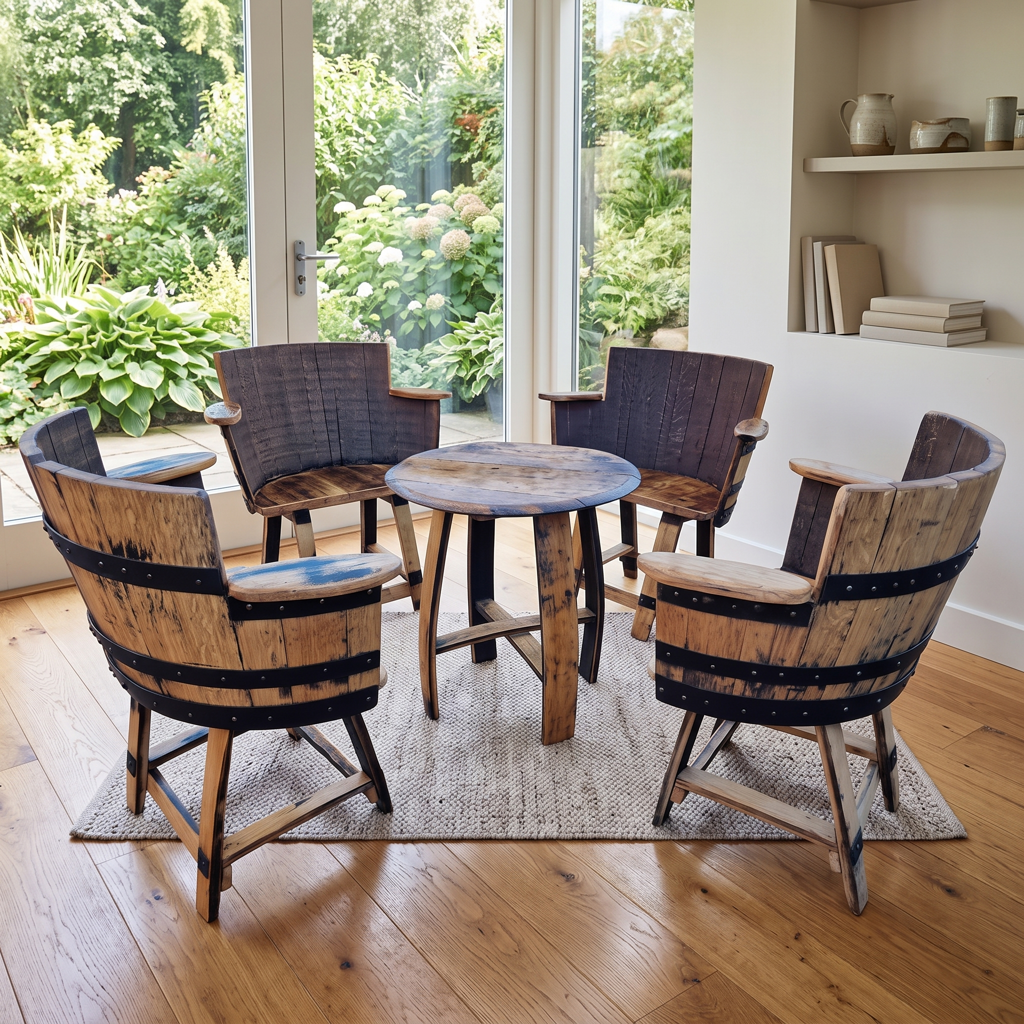 Whiskey Barrel Armchairs & Coffee Table – lifestyle setting