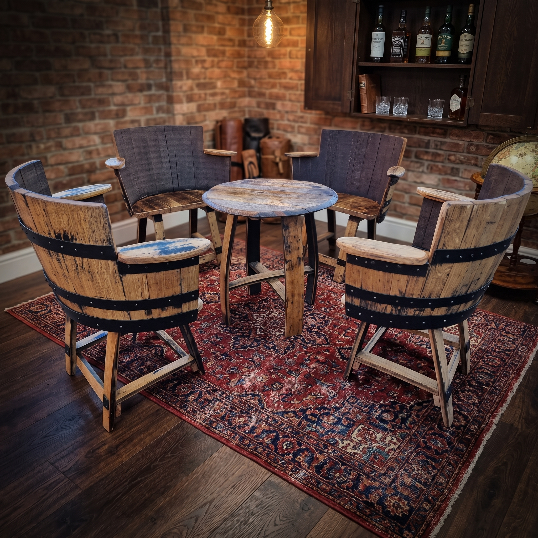Whiskey Barrel Armchairs & Coffee Table – close-up product view