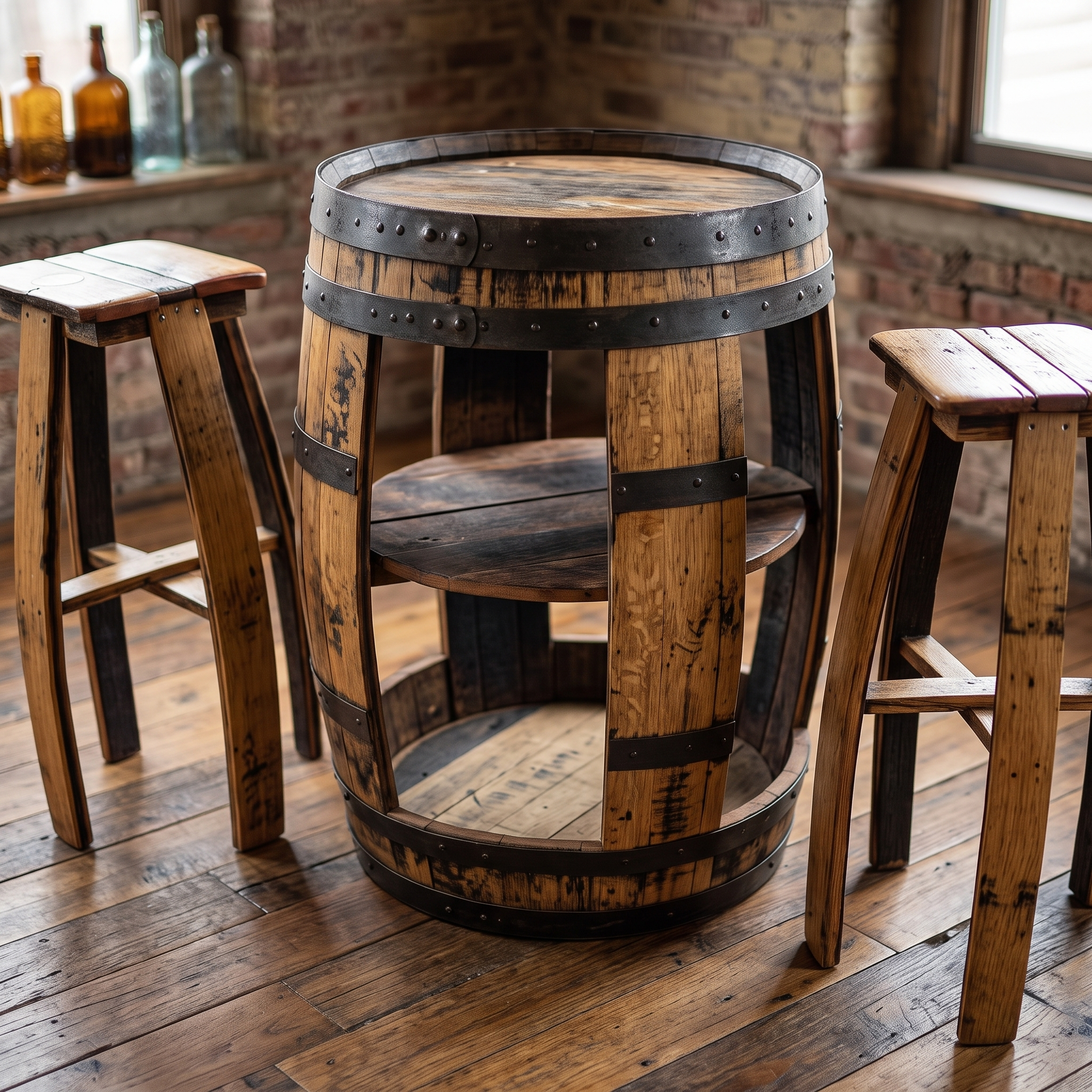 Open Whiskey Barrel & 2 Stools – workmanship detail