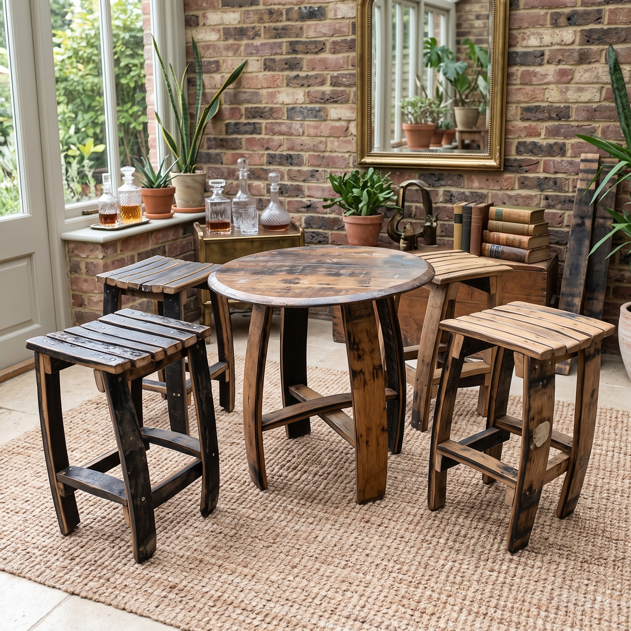Mini Whiskey Barrel Stool & Coffee Table – three-quarter view