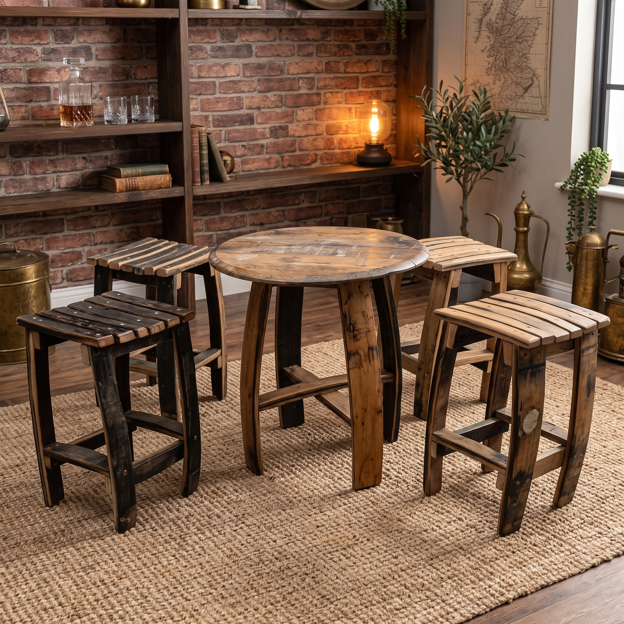 Mini Whiskey Barrel Stool & Coffee Table – side view