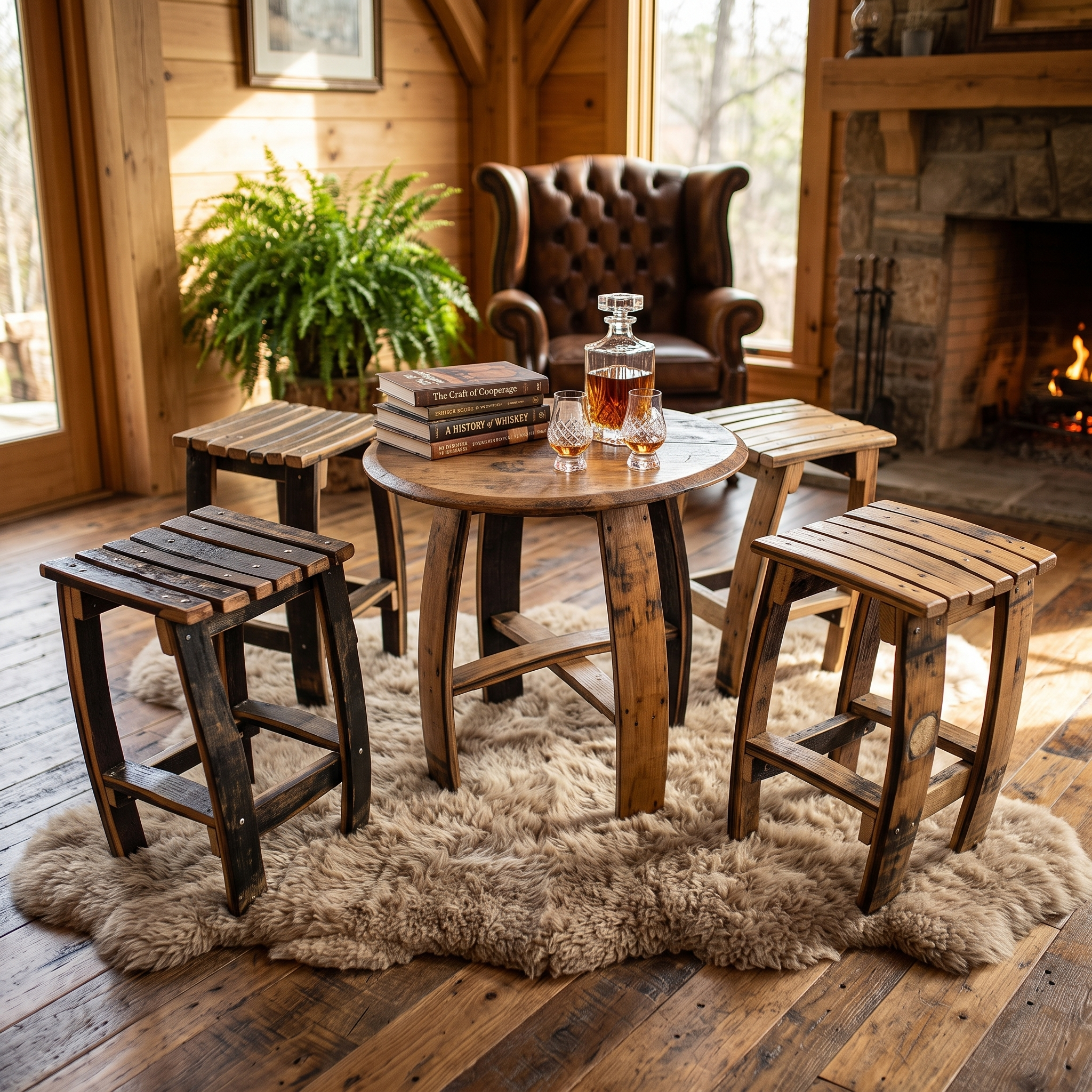 Mini Whiskey Barrel Stool & Coffee Table – hero view