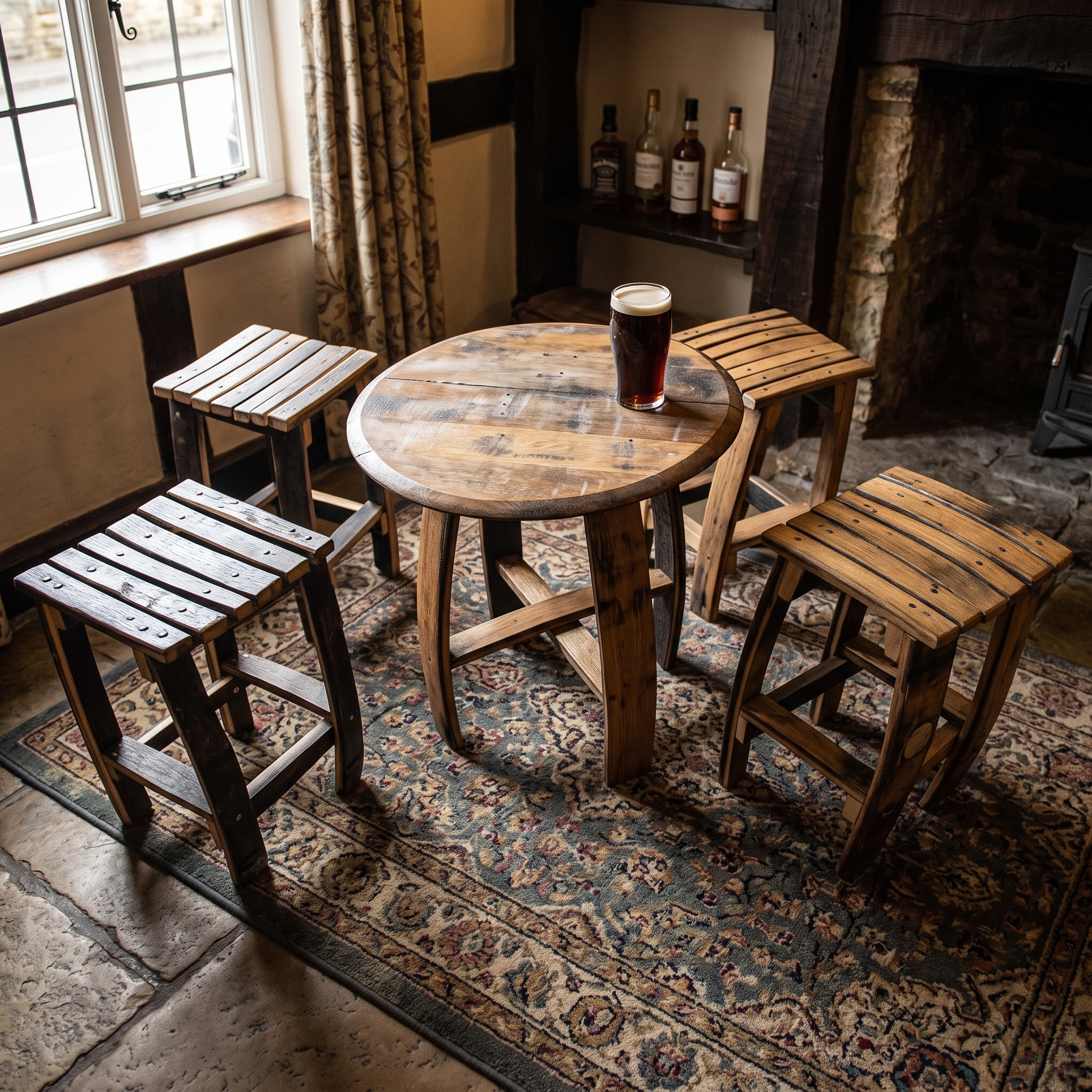 Mini Whiskey Barrel Stool & Coffee Table – close-up product view