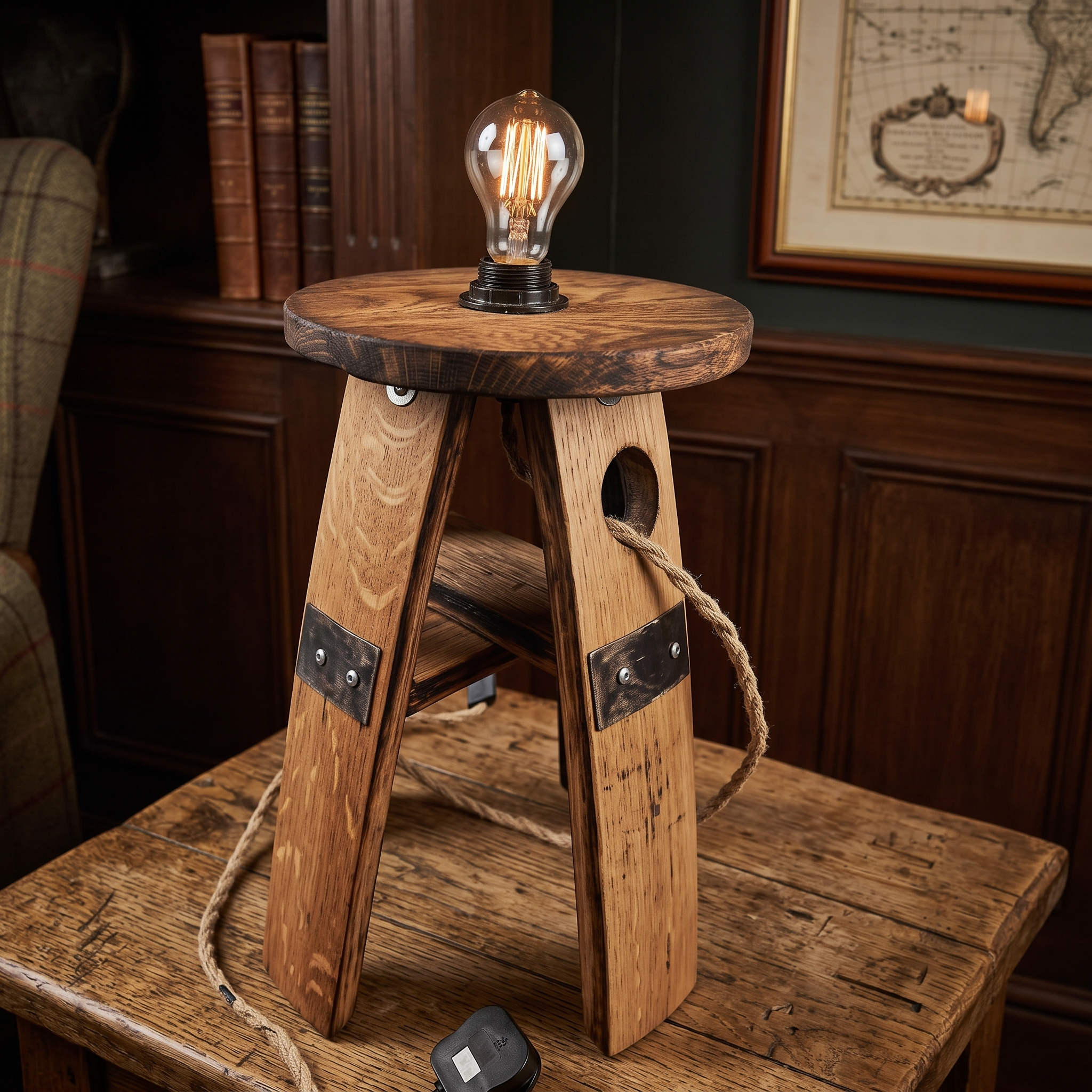 Oak Whiskey Barrel Lamp – hero view