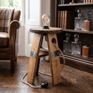 Oak Whiskey Barrel Lamp – lifestyle setting