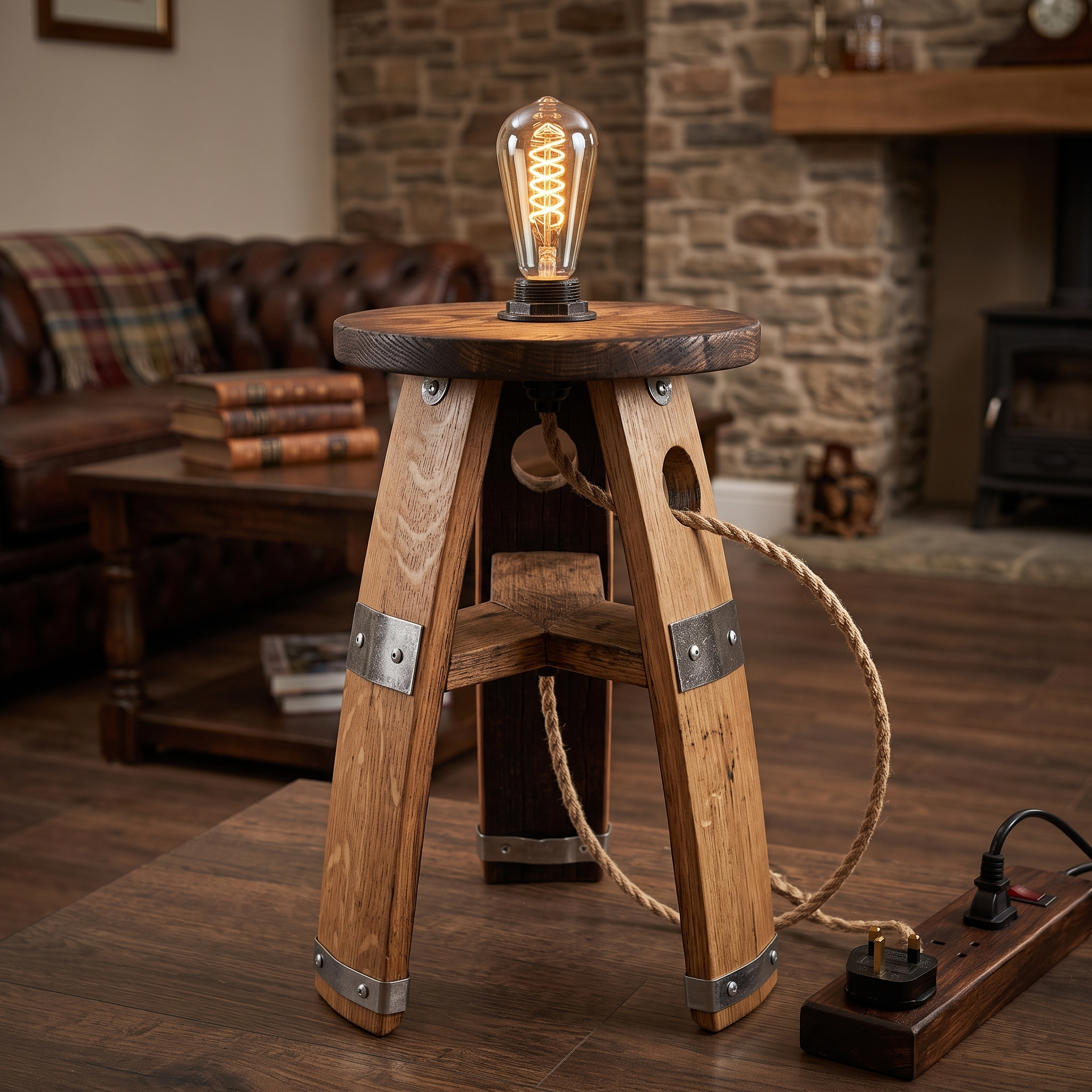 Oak Whiskey Barrel Lamp – side view