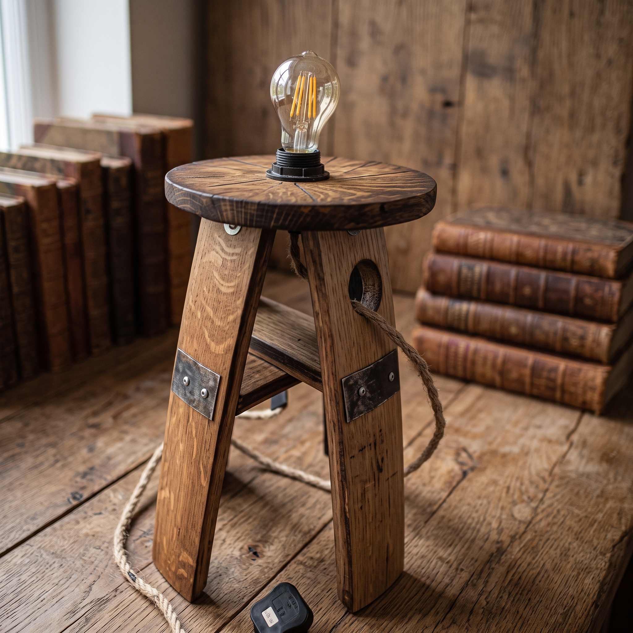 Oak Whiskey Barrel Lamp – lifestyle setting